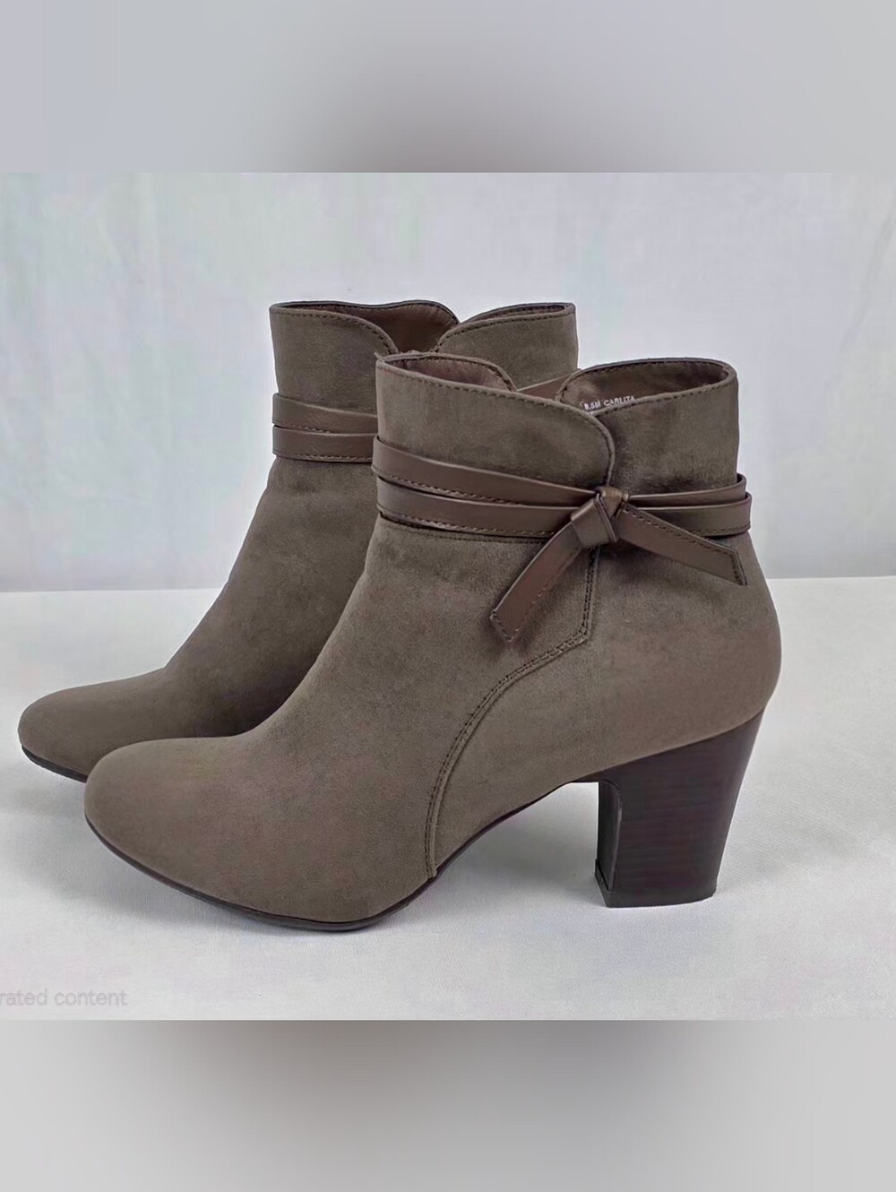 Solanz Suede Ankle Boots with Bow Strap - Beige Size 8.5